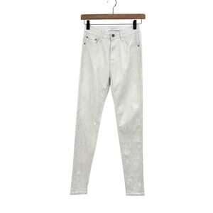 Q2 Premium Denim Silver Metallic High Rise Stretch Skinny Jeans